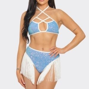 NEW NWT Blue Sequin Fringe Festival Set, Cowgirl Costume Set, Western Fringe Set